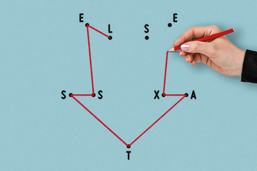 A downward facing arrow that is being draw with 'connect the dots'